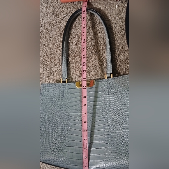💙 Calvin Klein Croc Embossed Satchel Tote Blue Gray Leather Bag Large - Picture 3 of 16